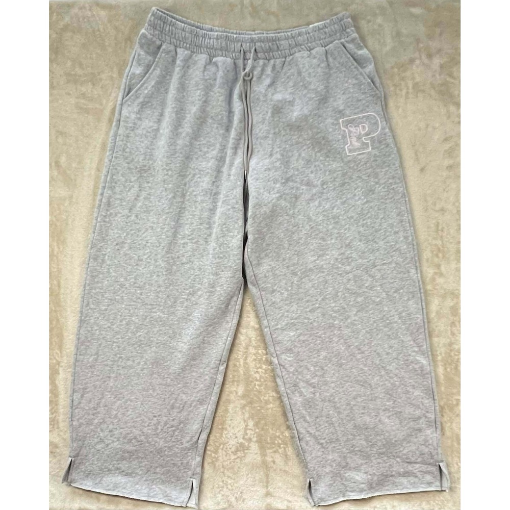 Victoria's Secret PINK Ivy Fleece Wide Leg Split Hem Sweatpants Gray XL NWT